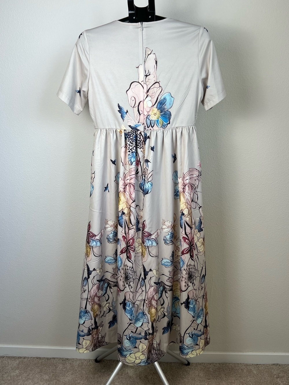 Boho Floral Lace Midi Dress Large Whimsical Beige Cottagecore Prairie Flowy - Picture 4 of 9